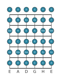 Gitarrenskala für C Chromatisch in Position 0