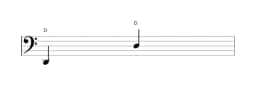 Noten der Note D in mehreren Oktaven (2)