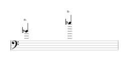 Sheet music of the note B flat in multiple octaves (4)