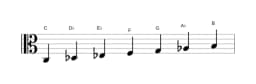 Sheet music of the C Balinese scale in three octaves (3)