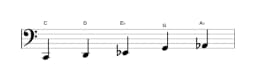 Sheet music of the C Hirajoshi scale in three octaves (2)