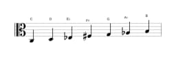 Sheet music of the C Hungarian minor scale in three octaves (3)