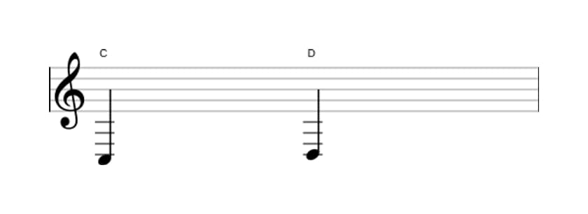 Sheet music of the Major second interval in three octaves (3)