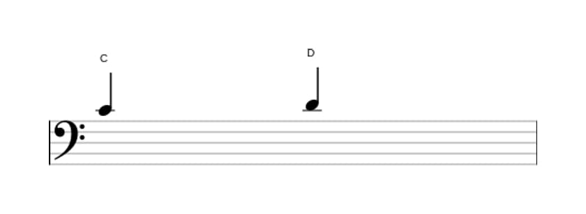 Sheet music of the Major second interval in three octaves (4)