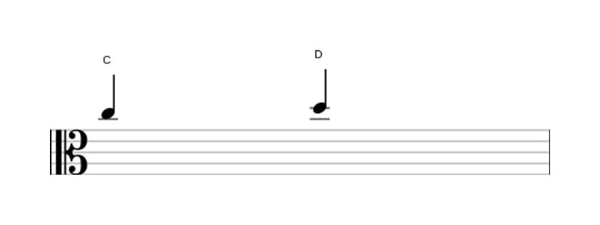 Sheet music of the Major second interval in three octaves (5)