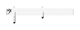 Sheet music of the note C in multiple octaves (1)