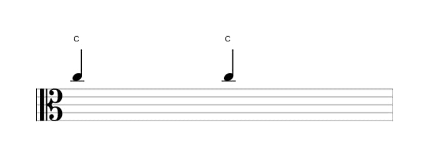 Sheet music of the Perfect unison interval in three octaves (5)