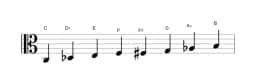 Sheet music of the C Purvi raga scale in three octaves (3)
