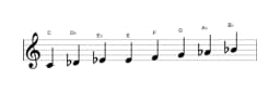 Sheet music of the C Spanish heptatonic scale in three octaves (4)
