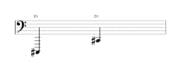 Sheet music of the note C sharp in multiple octaves (1)
