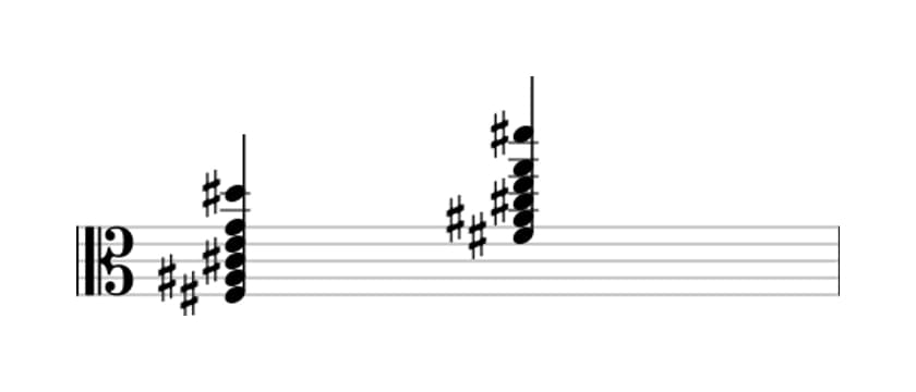 Sheet music of F sharp Dominant thirteenth flat ninth in three octaves (3)