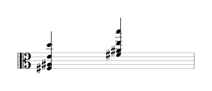 Sheet music of F sharp Dominant seventh flat thirteenth in three octaves (3)