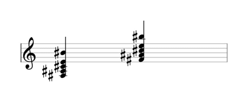 Sheet music of F sharp Dominant seventh sharp eleventh in three octaves (3)