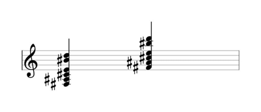 Sheet music of F sharp Dominant seventh sharp eleventh flat thirteenth in three octaves (3)