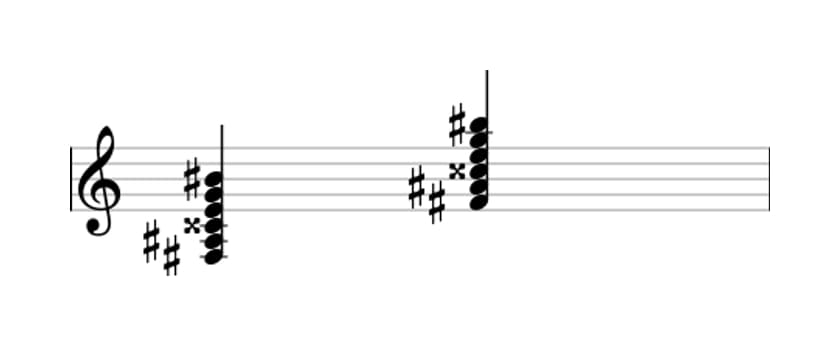Sheet music of F sharp Dominant seventh sharp fifth flat ninth sharp eleventh in three octaves (3)