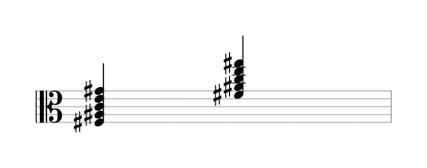 Sheet music of F sharp Dominant ninth flat fifth in three octaves (3)