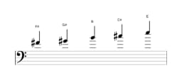 Sheet music of the F sharp Egyptian scale in three octaves (4)