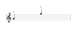 Sheet music of the note G in multiple octaves (4)