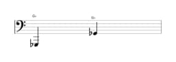 Sheet music of the note G flat in multiple octaves (1)