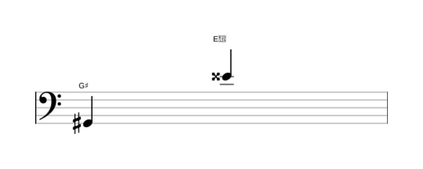 Sheet music of the Augmented tredecime interval in three octaves (2)
