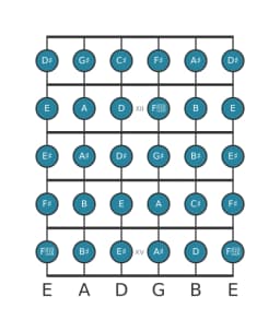 Guitar scale for G sharp Chromatic in position 10