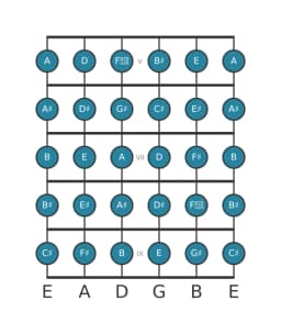 Guitar scale for G sharp Chromatic in position 4