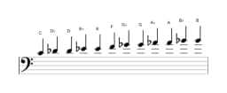 Bladmuziek van de C Chromatisch toonladder in drie octaven (4)