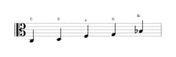 Bladmuziek van de C Egyptisch toonladder in drie octaven (3)