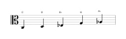 Bladmuziek van de C Hirajoshi toonladder in drie octaven (3)