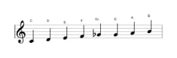 Bladmuziek van de C Ichikosucho toonladder in drie octaven (4)