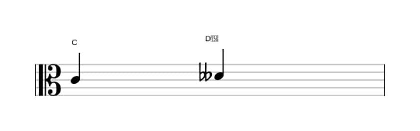 Bladmuziek van het Verminderde secunde interval in drie octaven (4)