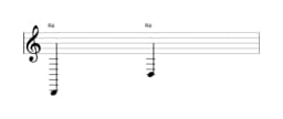 Partitura da nota Ré em múltiplas oitavas (2)