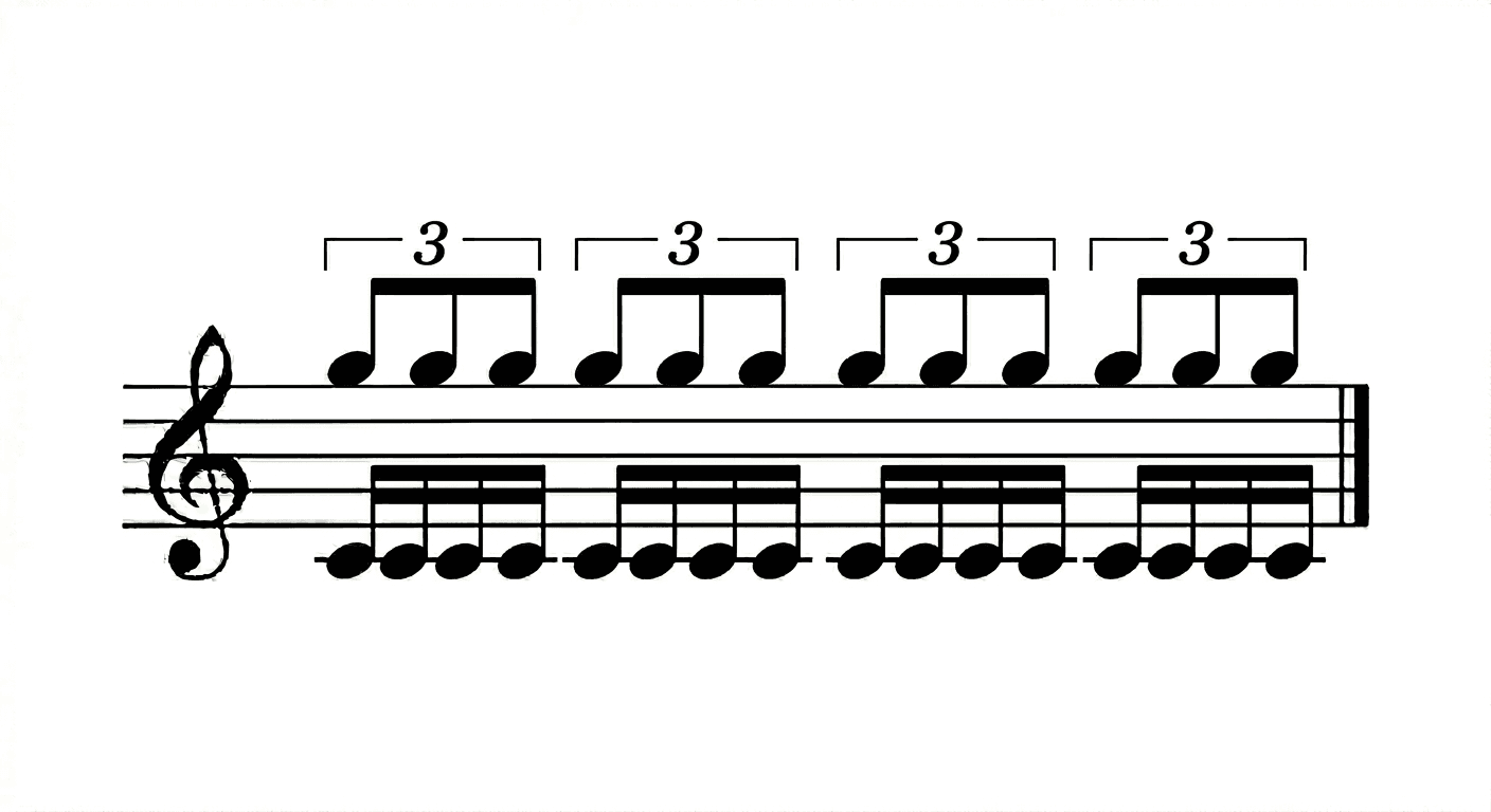 Polyrythm 4:3 example, sixteenths against 32th notes.